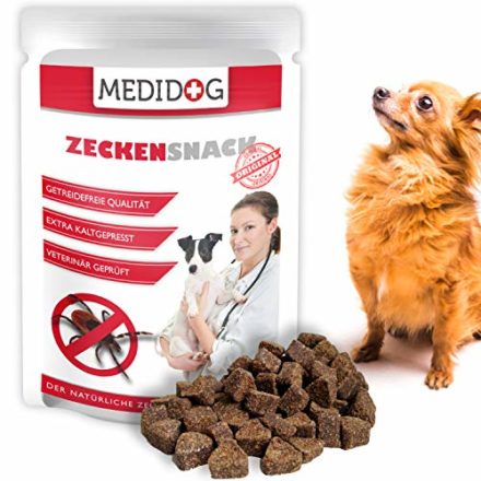 Medidog Original Zecken Snack 150g, Extra Kaltgepresst und Getreidefrei Zeckenschutz für Hunde, von Tierärzten empfohlen, Zeckenfrei in 14 Tagen mit Kokosöl und Schwarzkümmelöl  