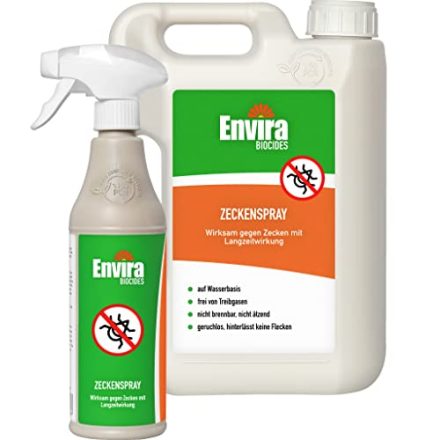 Envira Zecken-Spray - Anti-Zecken-Mittel Mit Langzeitwirkung - Geruchlos & Auf Wasserbasis - 500 ml + 2 Liter